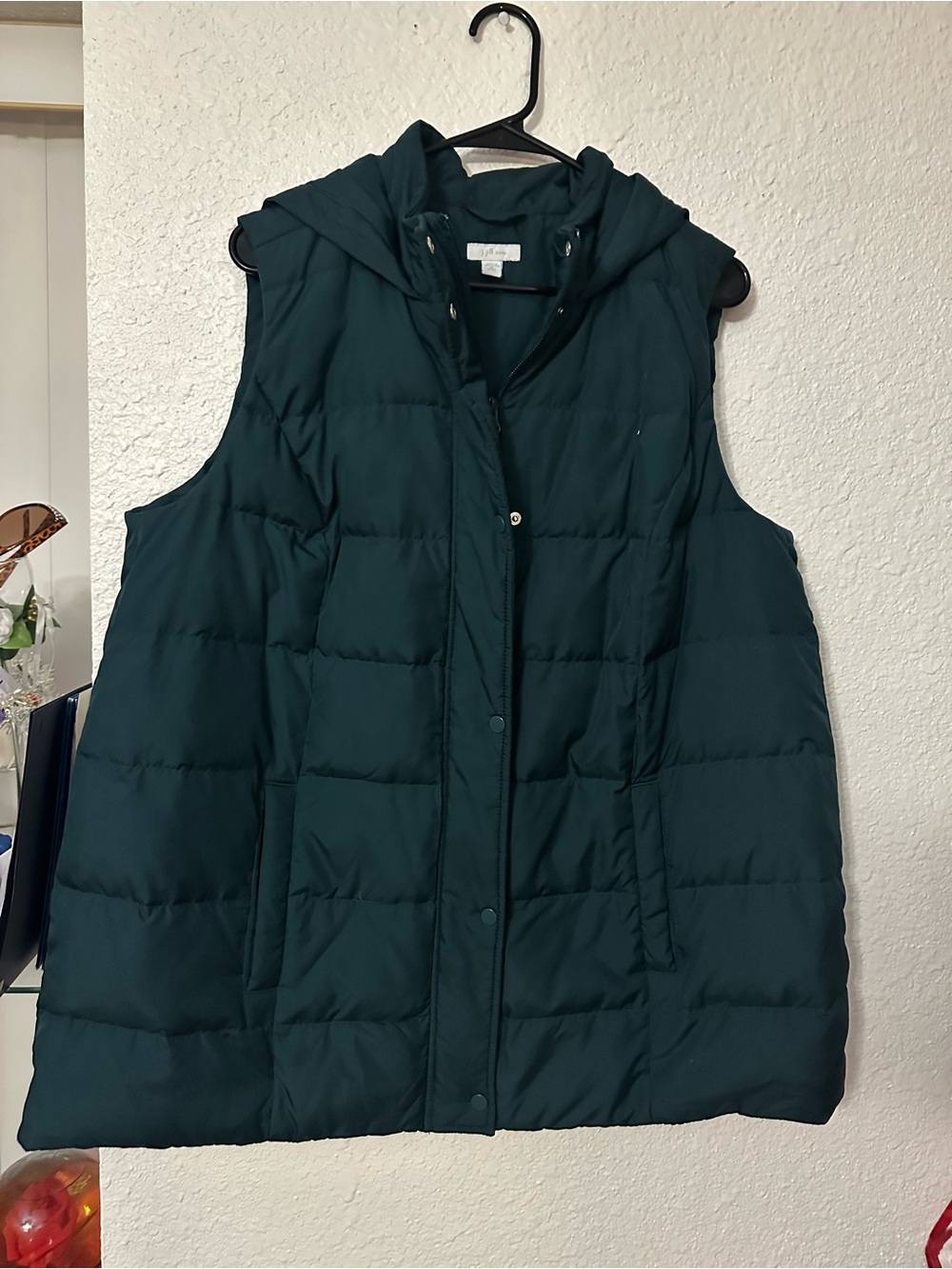 J. Jill Hooded Sleeveless Puffer Vest - Deep Teal- XL Petite